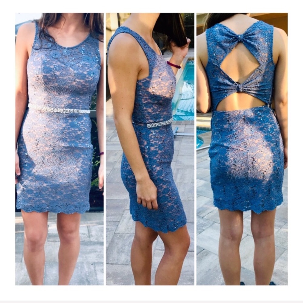 Jodi kristopher size 3 blue lace glitter body con